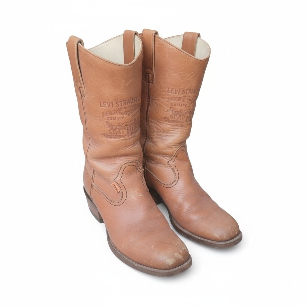 Vintage 70s Levi’s Orange Tab Western Cowboy Boots Tan Leather Size 12-12.5